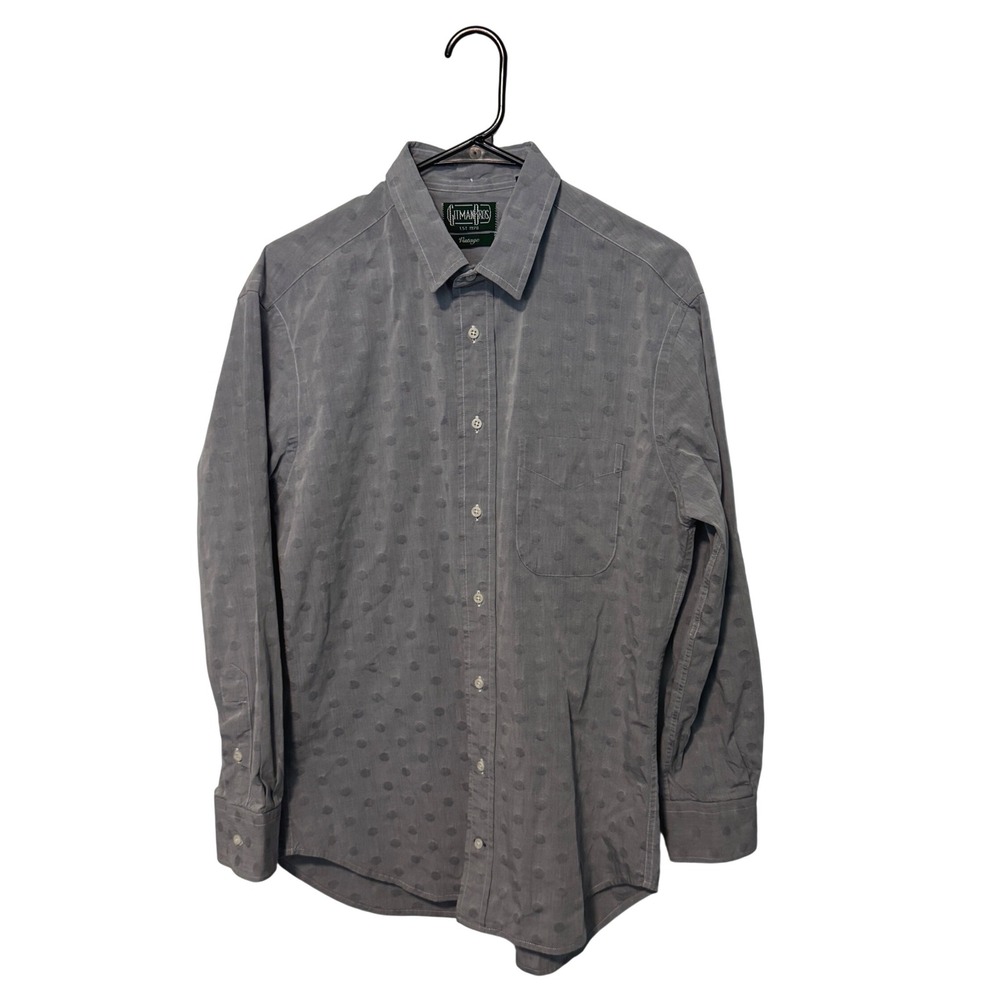 Gitman Bros Vintage Shirt Mens Large Gray Polka Dot Jacquard Made in USA READ